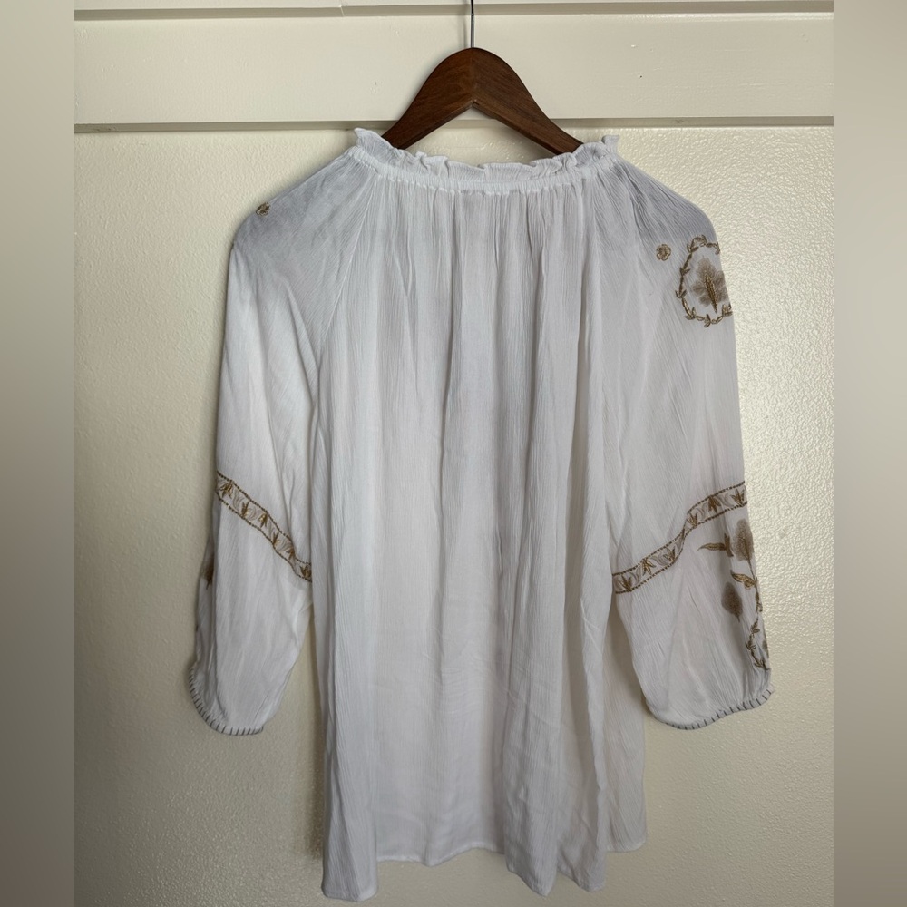 Soft Surroundings Embroidered Peasant Blouse White Gold | petite large - Picture 11 of 14